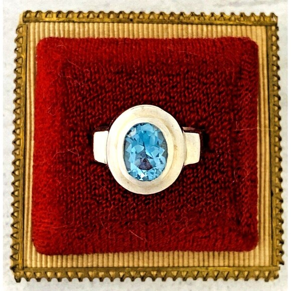 Vintage 3.4Ct Blue Topaz Sterling Silver Modernist Ring Sz5.25 BOMA Square Shank - Picture 1 of 8